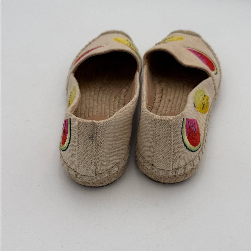 J. Crew Beige Espadrilles Fruit Embroidery canvas women 7.5 slip on beach vacay - Picture 6 of 8